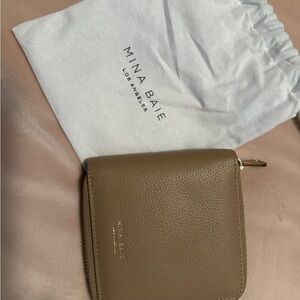 Mina Baie Desert Tan Napa Leather Compact Wallet with dust bag